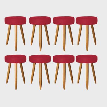 Imagem de Kit 08 Banqueta Alta Julia 50cm Bar Cozinha Balcão Bistrô Pé Palito Carvalho Suede Vermelho - Ahz Móveis