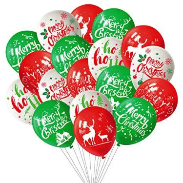 Imagem de FEPITO Balão de festa de Natal, 100 peças, balões de látex branco, vermelho e verde, 6 balões de Natal para decoração de Natal, artigos de festa