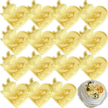 Imagem de mdgfge 15 Pcs Happy Mother's Day Acrylic Cupcake Toppers Cake Disc Mirror Heart Mom‘s Day Cake Topper Engraved Rose Design for Mother's Day Baking Dessert Cake Decoration Party Supplies