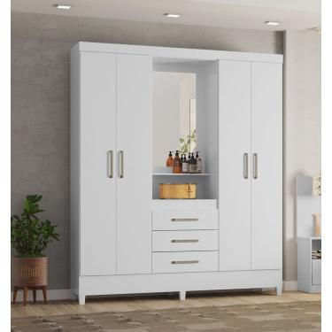 Imagem de Guarda Roupa Pérsia Capelinha Flex com Espelho, 4 Portas e 3 Gavetas - Branco/Rosa Demóbile