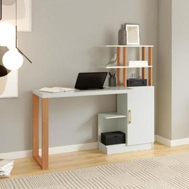 Imagem de Mesa Escrivaninha Industrial c/ Nicho e Prateleiras 100% Mdf - Pradel 