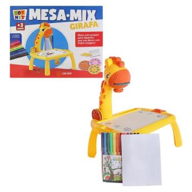 Imagem de Lousa Mágica Infantil com Projetor Girafa Amarela – Mesa Desenho Educativa com Luz, 24 Imagens, Canetinhas e Livro de Colorir