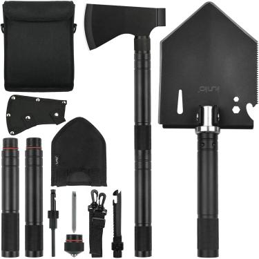 Imagem de Kit de ferramentas de pá dobrável e machado de acampamento iunio, com bolsa de transporte, espátula multiferramentas, Hatchet de sobrevivência para acampamento, caminhada, mochila, entrinchete, emergência de carro