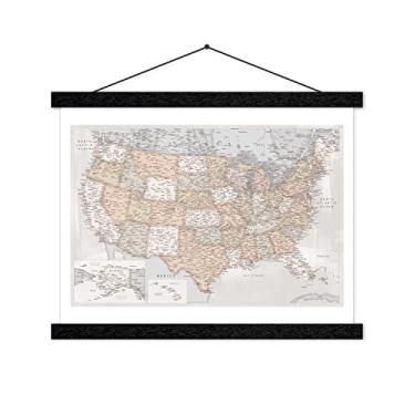 Imagem de Cabide magnético para pôster de madeira, 48 cm, ímãs extra fortes, montagem rápida e fácil de usar, cabide de pôster de madeira para arte de parede, imagens, impressões, mapas, tela, 48 x 38 48 x 73