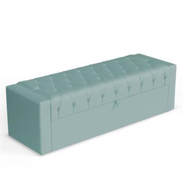 Imagem de Calçadeira Báu Queen Size Atena 160cm Capitonê Veludo Acqua - Abmaza