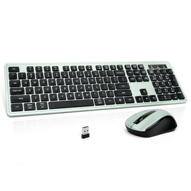 Imagem de Teclado e mouse sem fio, combo de teclado sem fio de 2,4 GHz, mouse óptico, receptor USB Plug and Play, compatível com Windows, Mac, laptop e PC (preto verde)