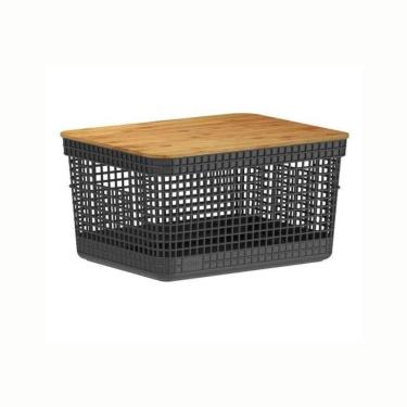 Imagem de Cesto Organizador Grid Com Tampa Em Bambu 8l Ou Preto