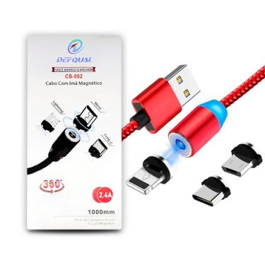 Imagem de Cabo Usb Carregador Magnético Nylon Imã Com 3 Pontas