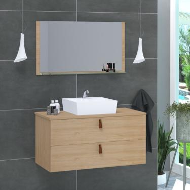 Imagem de Conjunto Gabinete De Banheiro Berlim 80 Cm Freijó