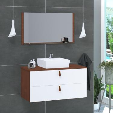 Imagem de Conjunto Gabinete De Banheiro Berlim 80 Cm Natura Branco