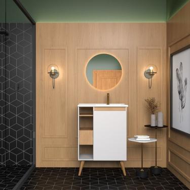 Imagem de Gabinete Para Banheiro Em Madeira 1 Porta Lótus 60 Jequitibá/nude