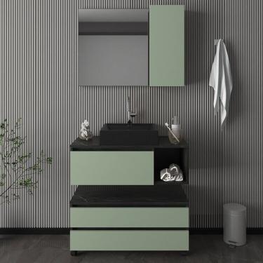 Imagem de Gabinete Para Banheiro Com Espelheira E Gaveteiro Com Rodizio E 2 Gavetas Preto-verde