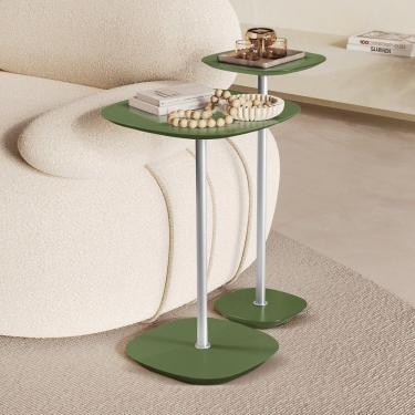Imagem de Conjunto Mesa Lateral Florença Alta E Baixa - Lf 049 Verde-cromado