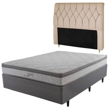 Imagem de Cama Box Casal Herval ômega Com Pillow Top Molas Ensacadas Cinza E Branco