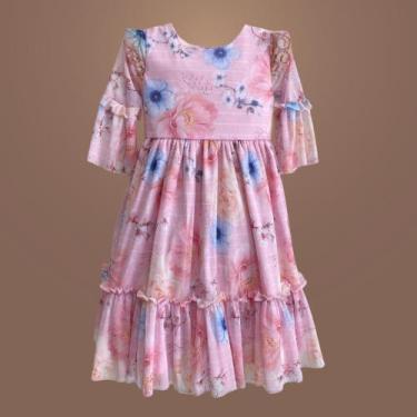 Imagem de Vestido Infantil Malha de Tule Floral  Estilo Princesa com Flores Deli