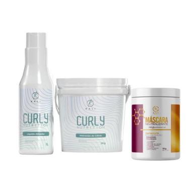 Imagem de Kit Relaxamento para Cachos Guanidina 2Kg Líquido Ativador 1L Máscara 