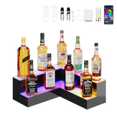 Imagem de Dethan Prateleira De Exposição Garrafas Bebidas 2 Níveis E 20" - Suportes Vinho Canto Em Forma L Com Aplicativo Multicolorido Controle Remoto, Modos Som Brilho Ajustável, Prateleiras Acrílico Para B