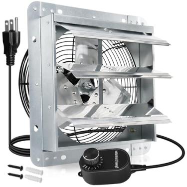 Imagem de Hiorucet Exaustor De Veneziana 10" Com Controlador Velocidade E Kit Cabo Alimentação Para Garagem, Estufa, Sótão, Galinheiro, Galpão, Porão, Ventilador Parede Baixo Ruído 844 Pés Cúbicos Por Minuto