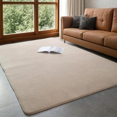 Imagem de Tapete de veludo coral de cor sólida para sala de estar, macio, quarto, cama, cobertor, decoração para casa, tapete de brincar (140 x 200 cm, 55 x 79 polegadas/SHR-camelo)