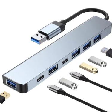 Imagem de Hub USB 7 em 1 de alumínio, adaptador divisor USB multiportas com 5 portas USB e 2 portas USBC para MacBook, iPad, laptop, PS4, pen drive, HDD, Xbox, impressora, mouse, teclado, HP
