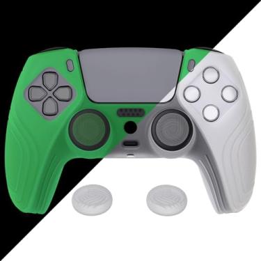 Imagem de eXtremeRate Controle Playvital Samurai Edition Com Película Antiderrapante De Silicone Para Ps5, Capa Protetora Ergonômica Borracha Ps5 Capas Controles Polegar - Brilha Em Verde Escuro