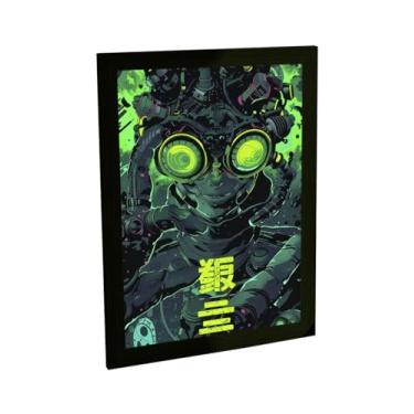 Imagem de Quadro Decorativo Anime Personagem Cyberpunk Ilustração Verde Decoração Poster Quarto Sala