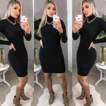 Imagem de Vestido feminino gola alta manga longa malha canelada curto - Filó Mod
