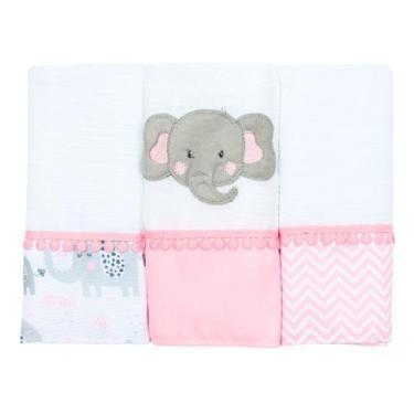 Imagem de Fralda de Boca Elefante Rosa 3 Peças - Miguel Baby