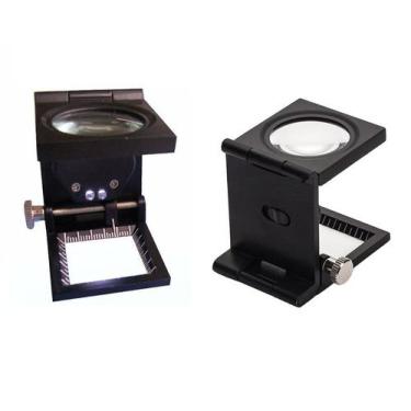 Imagem de Lupa Conta Fios dobrável 10x em metal com led, contador  e escala em m