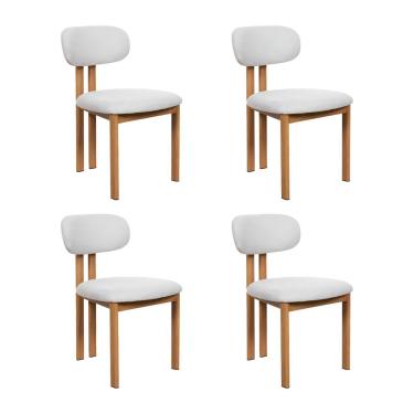 Imagem de Kit 4 Cadeiras De Jantar Tulipa Estrutura Aço Carbono Laminado Natural Com Estofado Linho Cru