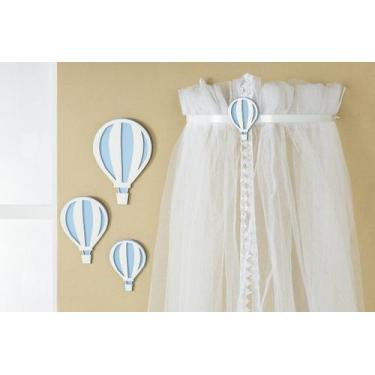 Imagem de Kit Decorativo Dossel com Mosquiteiro Balão Azul MDF Menino - Amora Ca