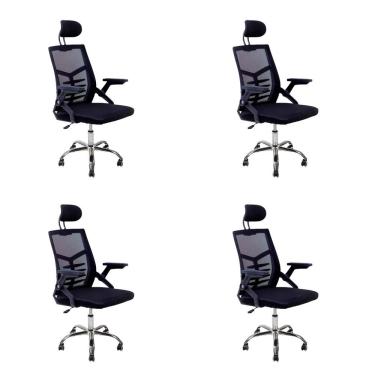 Imagem de Kit 4 Cadeiras Escritório Executiva Diretor Relax Ergonômica Com Apoio De Cabeça