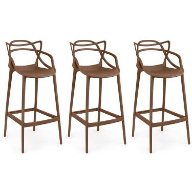 Imagem de Kit 3 Banqueta Alta Allegra Com Encosto Design Cozinha/bancada - Marrom