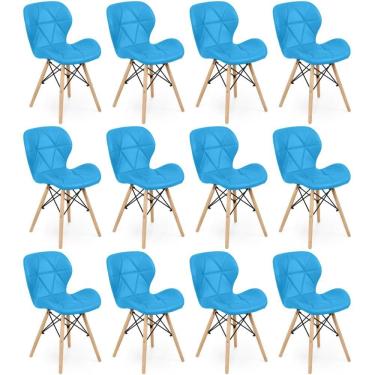 Imagem de Kit 12 Cadeiras De Jantar Charles Eames Slim Wood Estofada - Azul
