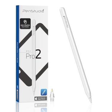 Imagem de Penstudio Caneta Stylus PS1-Pro2 para iPad 2018-2024 Alternativa para Apple Pencil com Carregamento Rápido USB-C Sensibilidade de Inclinação, Rejeição da Palma, Botão Lateral Programável, Pontas