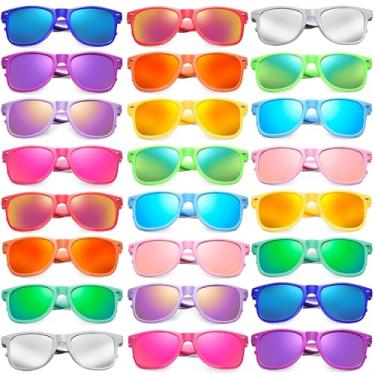 Imagem de Pacote com 24 óculos de sol de cor neon clássico armação colorida lentes espelhadas masculino/feminino a granel aniversário praia piscina lembrancinhas de festa