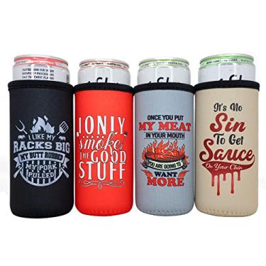 Imagem de AWESOMETIVITY Refrigeradores De Latas Finas Para Defumador Churrasco - Presentes Homens Que Têm Tudo, Acessórios Cesta Defumar Carne, Refrigerador Fino E Alto Com Isolamento Térmico 355 G, Mangas En