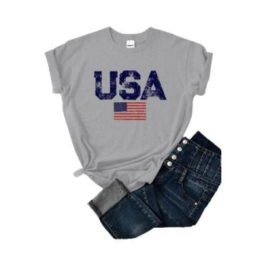 Imagem de Camiseta Feminina Verão - Estilo Hip Hop com Estampa de Bandeira Ameri