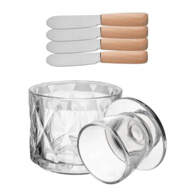 Imagem de Mantegueira Francesa Vidro + 4 Espatulas Inox Bambu Luxo - Livon