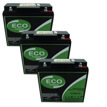 Imagem de Kit 3 Baterias Estacionárias Eco Power 24ah 12v VRLA AGM Ciclo Profund