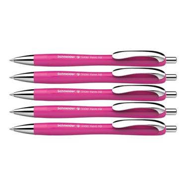 Imagem de Schneider Caneta esferográfica Slider Rave Colors, XB (extralarga), recarregável + retrátil, 1,4 mm, barril rosa potente, tinta azul, caixa com 5 canetas (132509)