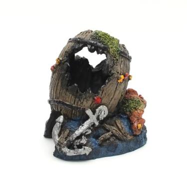 Imagem de Toca barrica para Peixes Betta e Pequenos Peixes | Toca em Resina Atóxica para Aquário de Água Doce ou Salgada | Pintura Artesanal (Âncora)