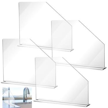 Imagem de Maxdot 4 peças de barreira de painel independente para pia de acrílico com proteção contra respingos (60 cm de comprimento, 45 cm de altura, base de 11,4 cm, transparente)