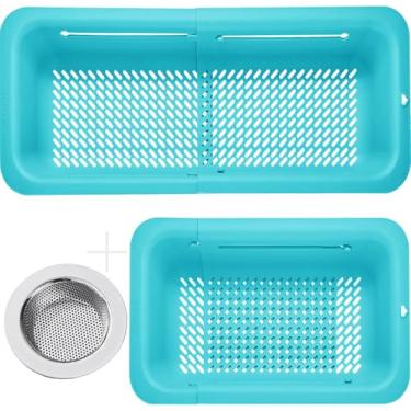 Imagem de LASSHSWA Escorredor e coador dobráveis para cozinha, cesto sobre a pia para cozinha, coador de alimentos de macarrão de frutas, escorredor de plástico expansível com um filtro de ralo de pia de aço