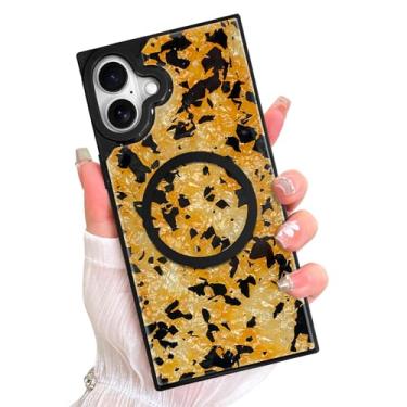 Imagem de AIGOMARA Capa Retangular Magnética para iPhone 16, Compatível com Magsafe Retro Amber Tartaruga para Mulheres Meninas Brilhante Glitter Capa Protetora com Protetor de Tela Marrom