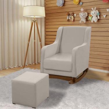 Imagem de Cadeira Poltrona de Amamentação e Balanço Aquila c/ Puff Veludo Bege P