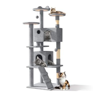 Imagem de Athena Collection Torre de árvore de gato moderna, torre de escalada de árvore de gato de 152 cm de altura com poste para arranhar 2 condomínios, centro de atividades de vários níveis e bola para uso