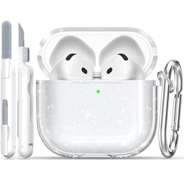 Imagem de RFUNGUANGO Capa protetora para AirPods 4, capa protetora de TPU macio para Airpods 4ª geração, transparente com kit de limpeza, com chaveiro, para Apple AirPods de 4 gerações, unissex - branco