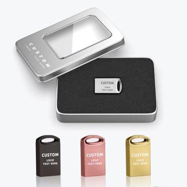 Imagem de Pen drive USB personalizado, pacote com 50 mini pen drive de metal personalizado USB 2.0, ideal para negócios, educação, corporações, estúdios de fotografia e música (64 GB, com caixa de metal)