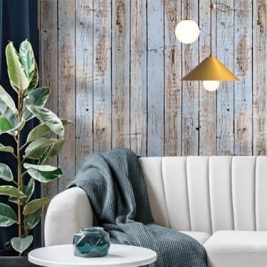 Imagem de Papel de parede 3D retrô branco bordo grão de madeira PVC autoadesivo quarto escritório café loja fundo parede